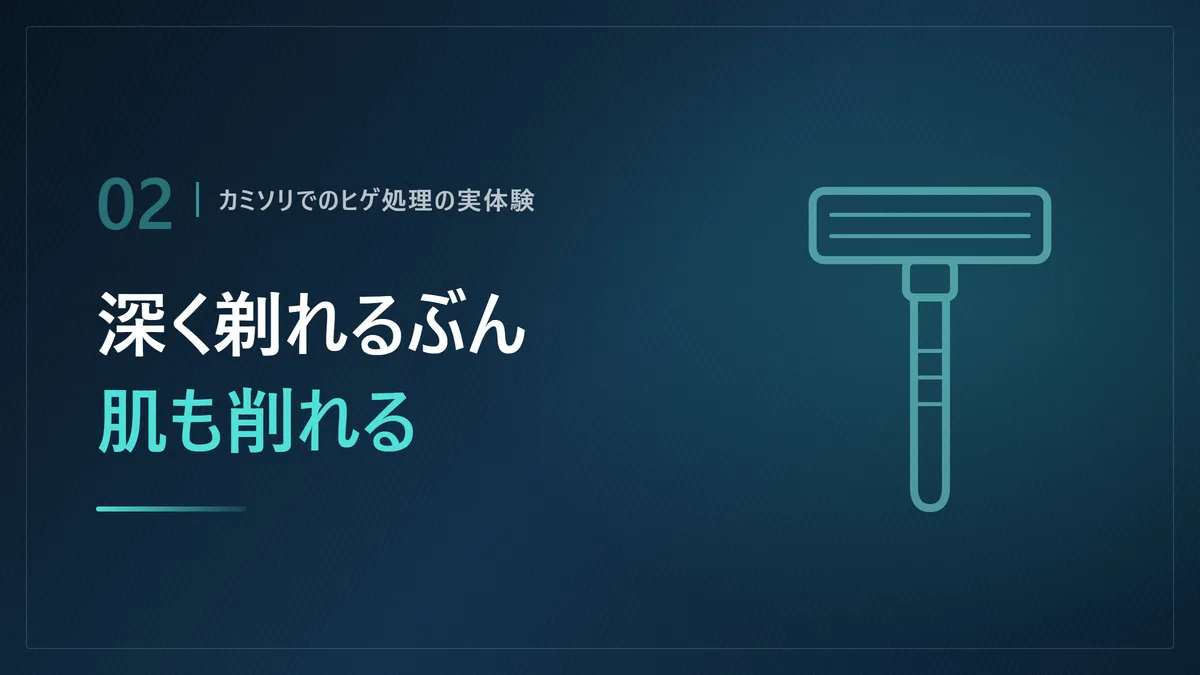 カミソリでのヒゲ処理は深剃りできる一方で肌も削れることを示した画像