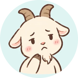 ヒゲ剃りの肌荒れに悩むヤギのキャラクター(悩む人)困り顔