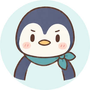 ヒゲ脱毛を経験した落ち着いたペンギンのキャラクター(筆者)真剣な顔