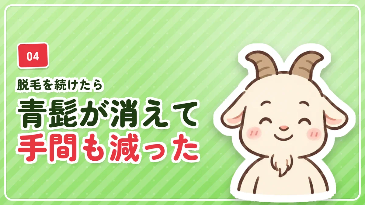 ヒゲ脱毛で青髭がなくなり朝の手間が減ったことを示したバナー