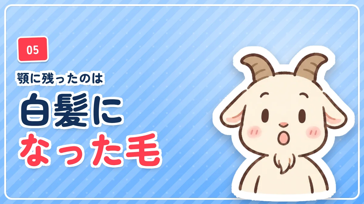 顎のヒゲの一部は白髪になって残ったことを示したバナー