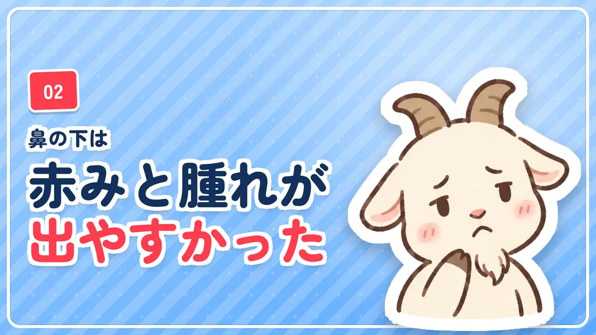 鼻の下は赤みや腫れが出やすかったことを示したバナー